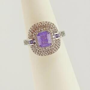 Bomb Party Ring Sz 8 "A Setting Called Home" Amethyst Ice Crystal on Rhodium